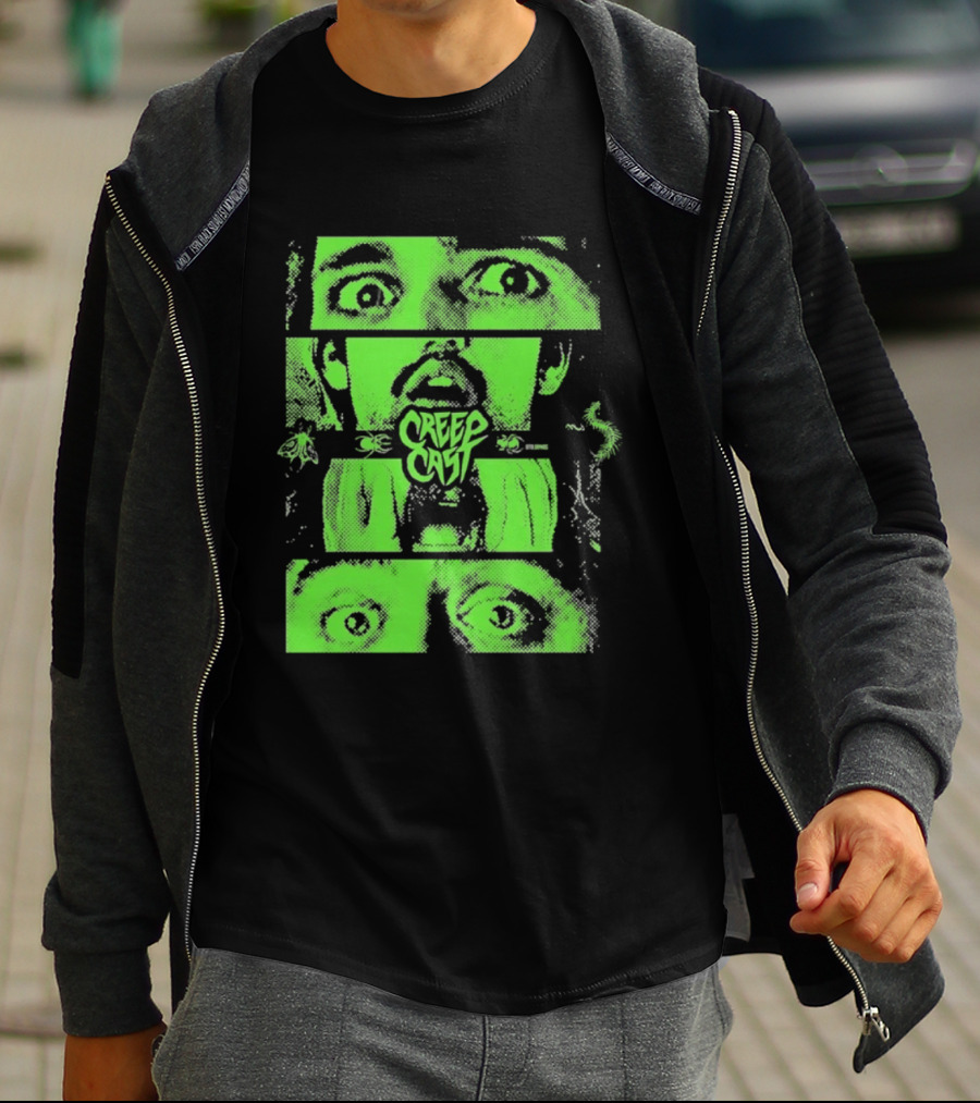 CreepCast Horror Retro Comic Green Face T-Shirt