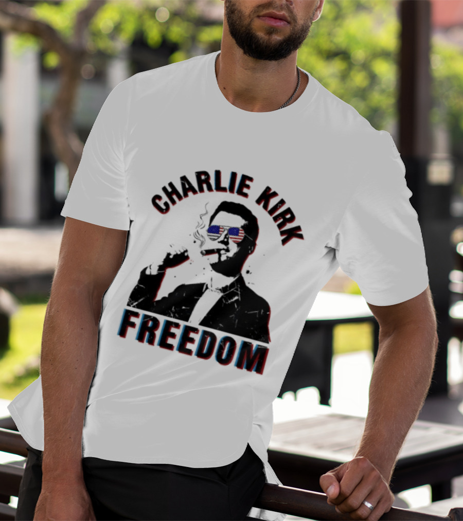 Charlie Kirk Freedom Cigars Sunglasses American Flag T-Shirt