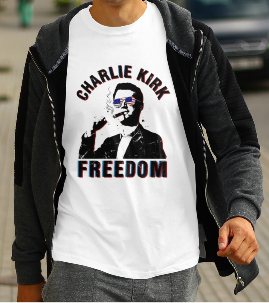 Charlie Kirk Freedom Cigars Sunglasses American Flag T-Shirt