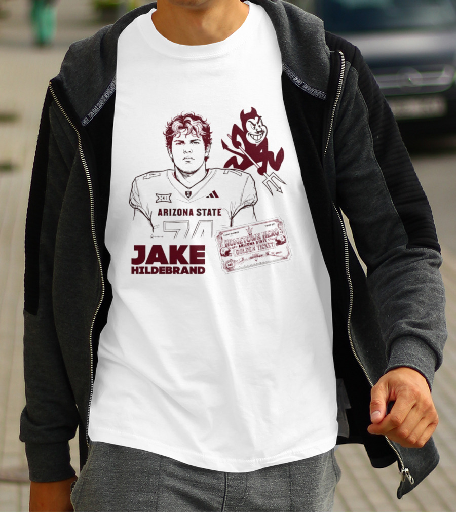 Jake Hildebrand Arizona State Sun Devils Football 74 Hometown Hero Golden Ticket T-Shirt