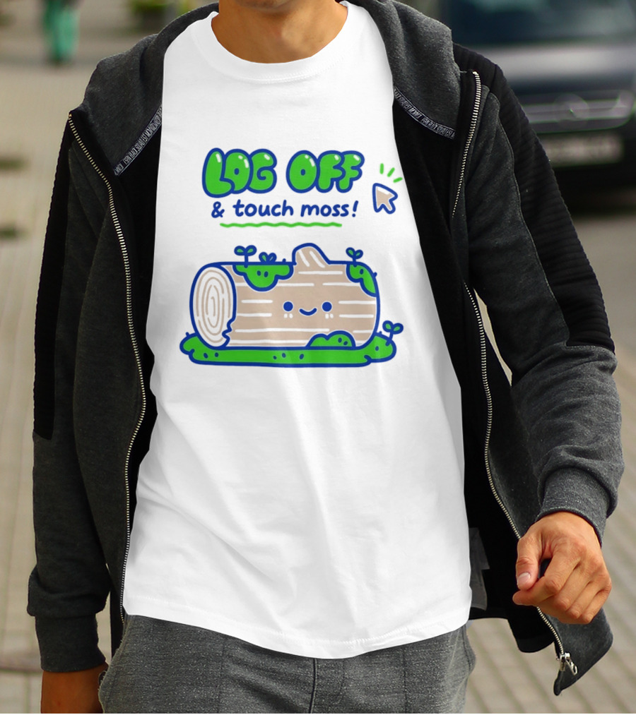 Log Off And Touch Moss Playful Log Illustration With Cursor Pointer T-Shirt