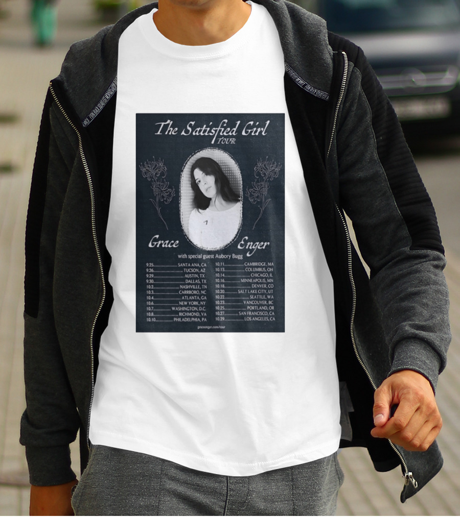 Grace Enger The Satisfied Girl Tour 2023 Cities And Dates Featuring Aubory Bugg T-Shirt