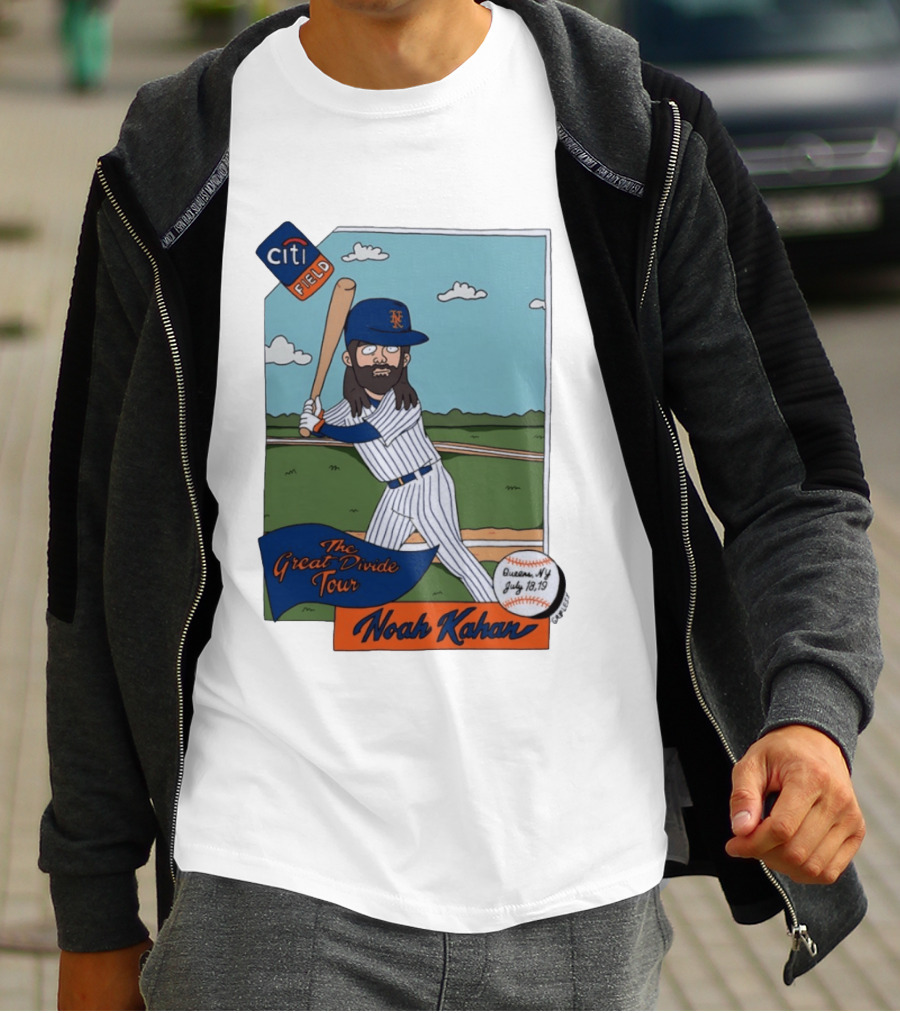 Noah Kahan The Great Divide Tour Citi Field New York Mets Cartoon Baseball July 18 19 T-Shirt