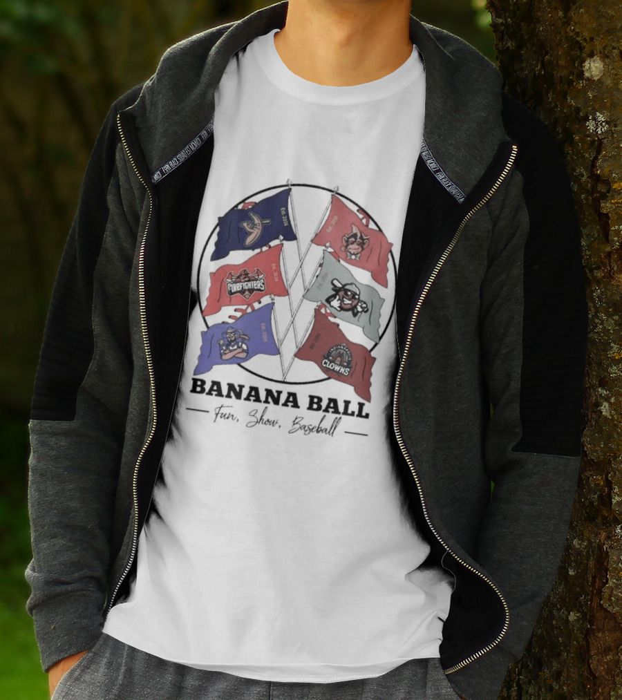 Banana Ball Fun Show Baseball Red And Blue Flags 2026 T-Shirt