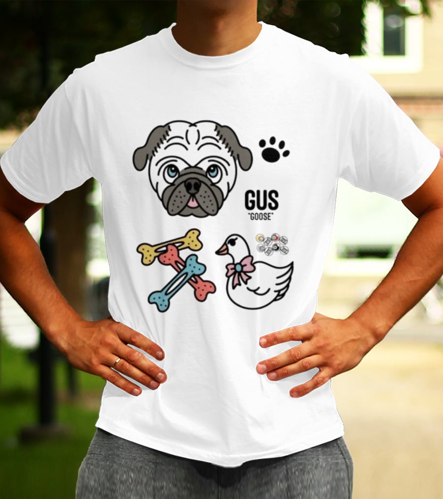 Pug Gus Goose Paw Print Bones And Bowed Goose T-Shirt
