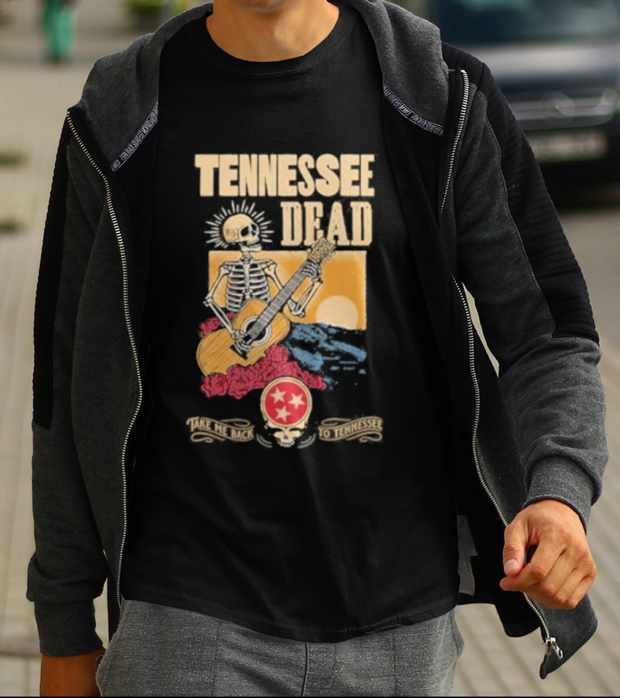 Tennessee Dead United States Of Take Me Back Skeleton Guitar Sun Roses T-Shirt