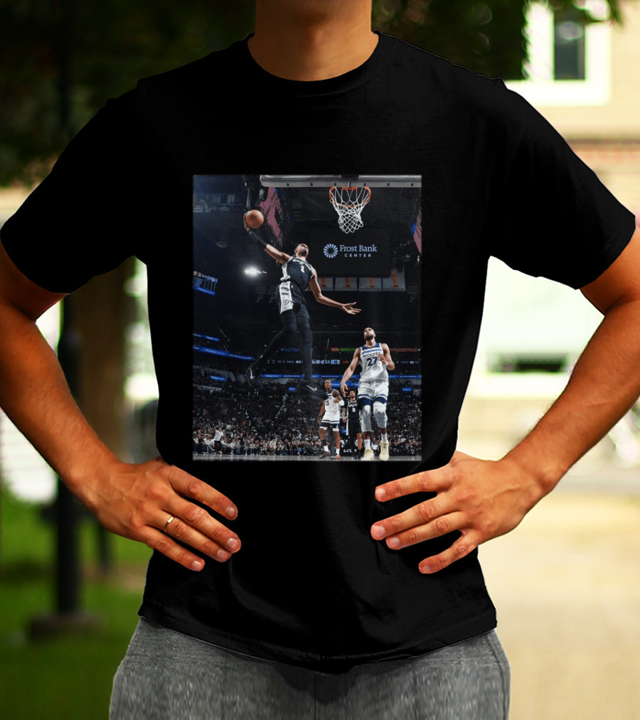 Victor Wembanyama Dunk Spurs Vs Timberwolves Frost Bank Center T-Shirt