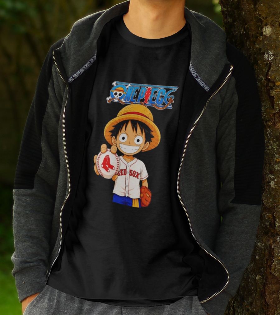 Monkey D. Luffy Red Sox One Piece Crossover Boston Baseball Collaboration T-Shirt