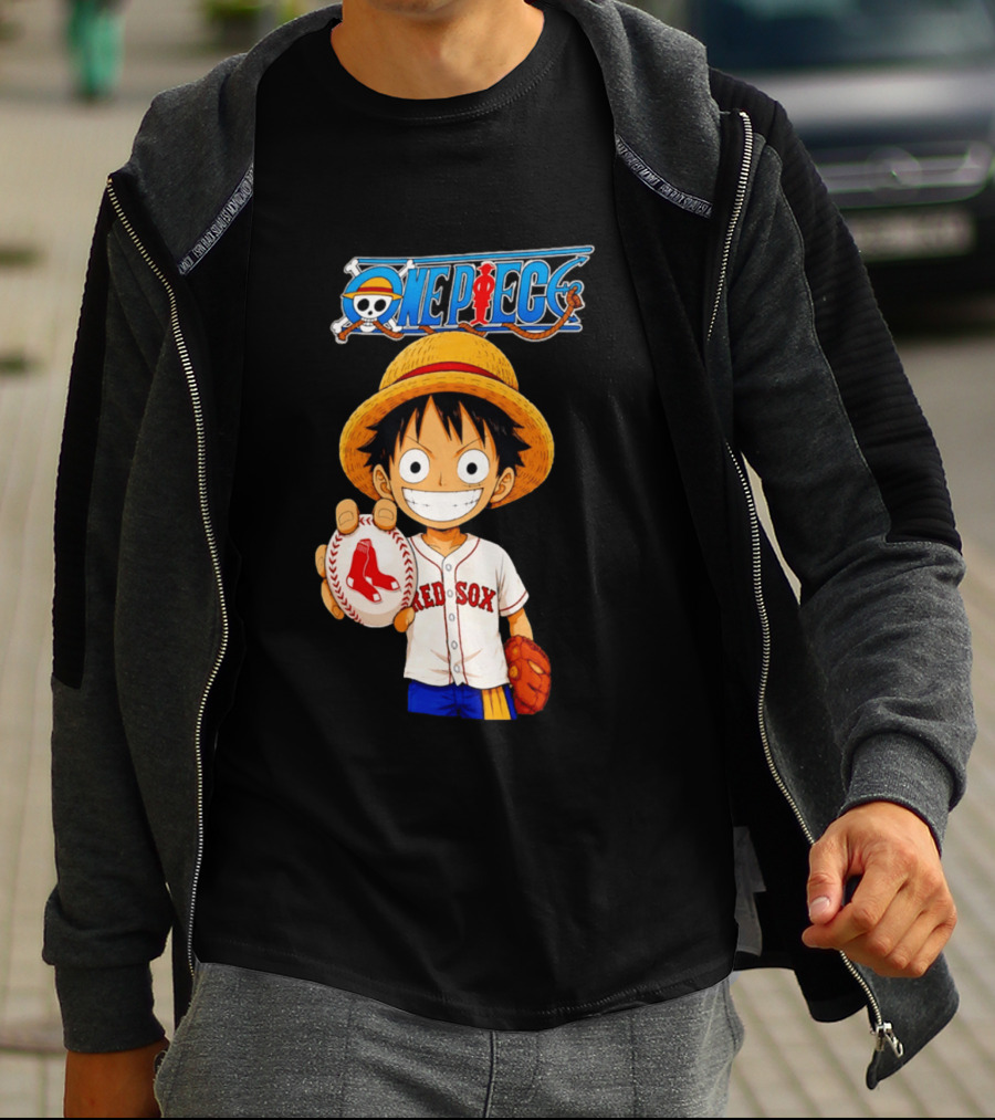Monkey D. Luffy Red Sox One Piece Crossover Boston Baseball Collaboration T-Shirt