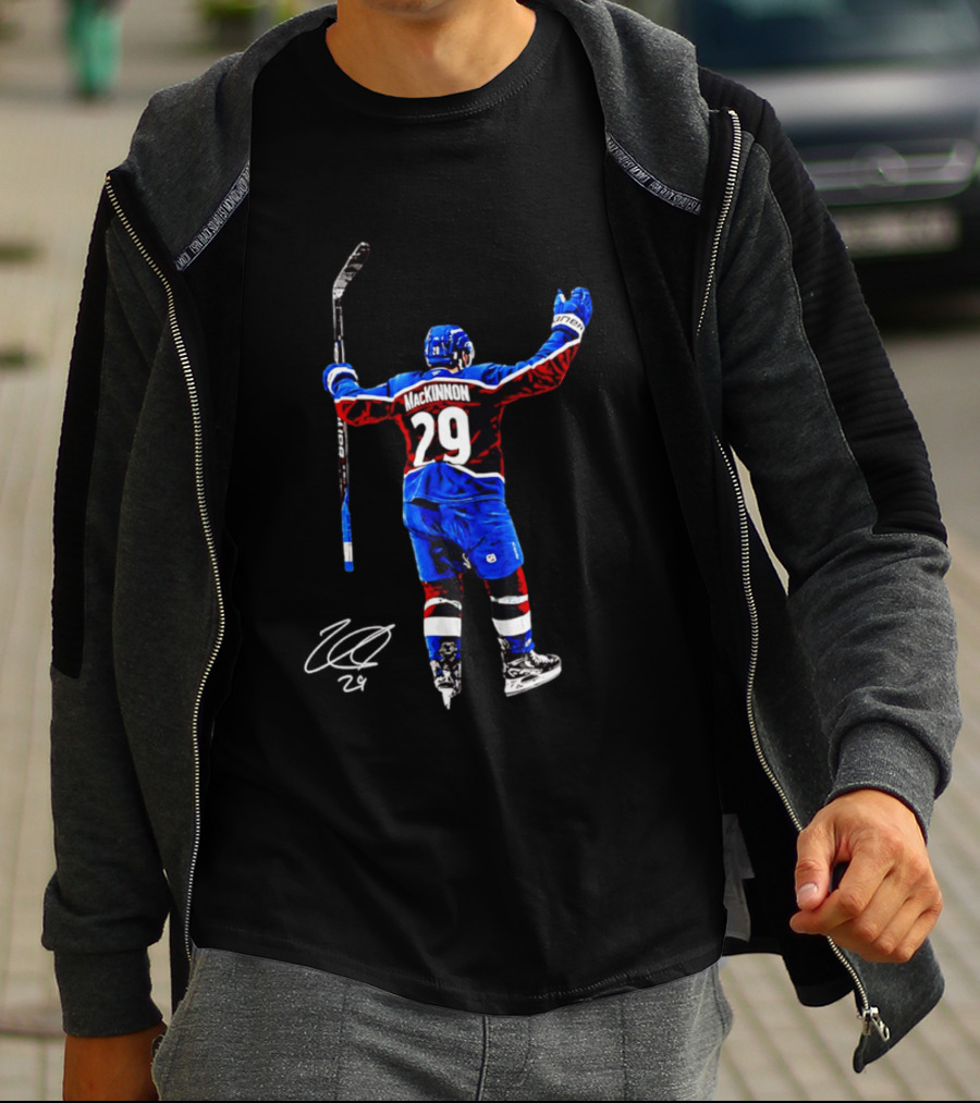 Nathan MacKinnon 29 Colorado Avalanche Hockey Celebration T-Shirt