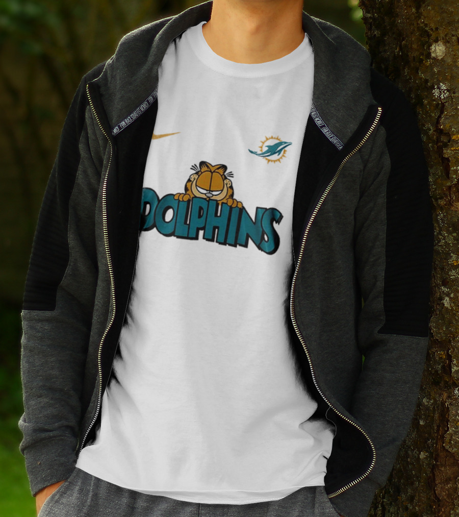 Nike Miami Dolphins Garfield Orange Cat çizim T-Shirt