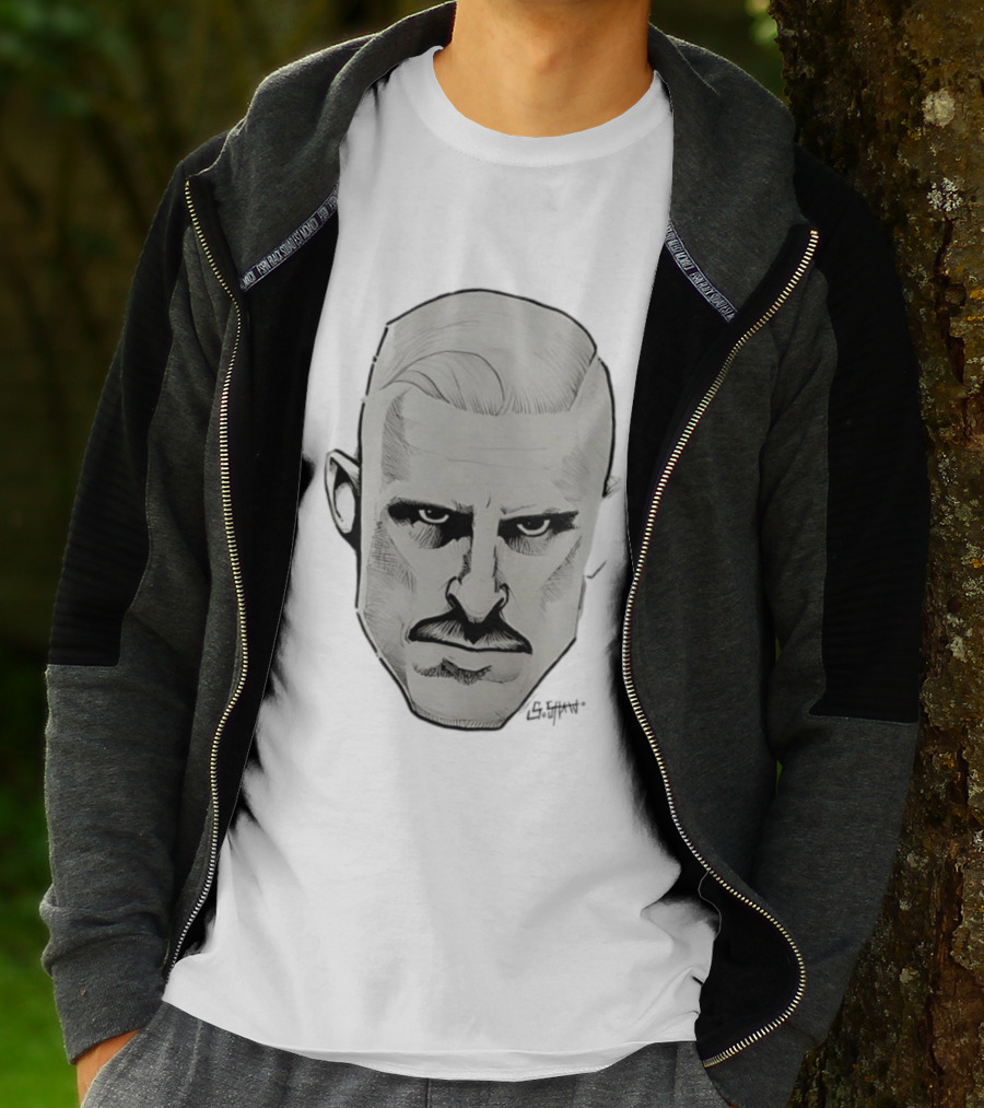 Mustache Man Intense Gaze Slick Back Hair T-Shirt