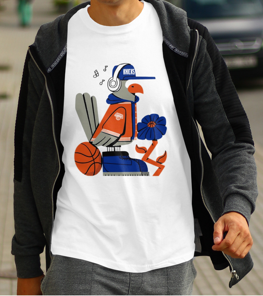 New York Knicks Bird Cap Headphones Basketball Flower T-Shirt