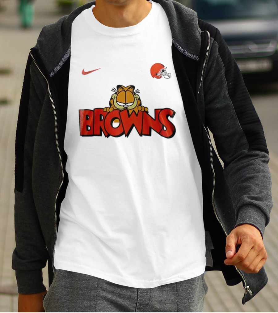 Cleveland Browns Garfield Orange Cat Helmet Nike T-Shirt