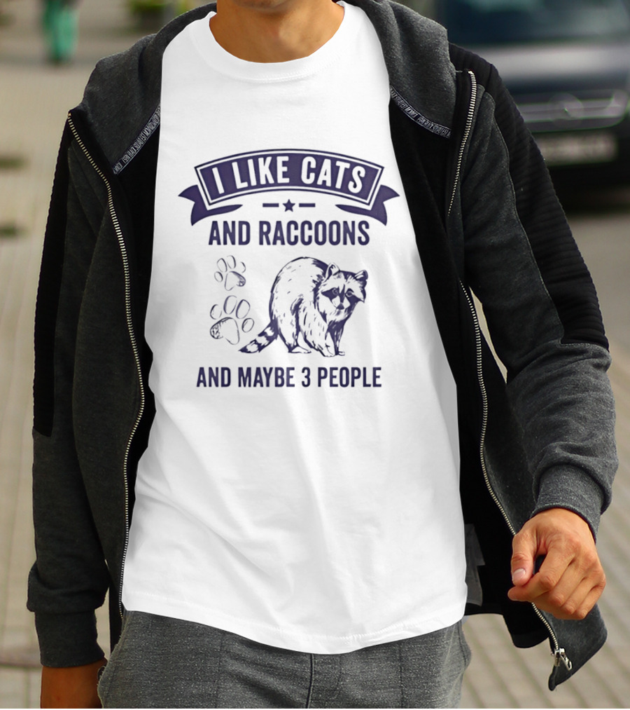 I Like Cats And Raccoons And Maybe 3 People Paw Print Raccoon T-Shirt