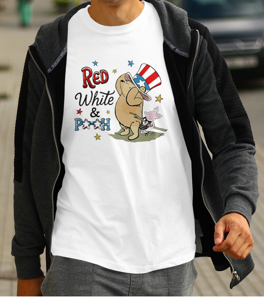 Red White And Pooh Patriotic Theme With Piglet T-Shirt