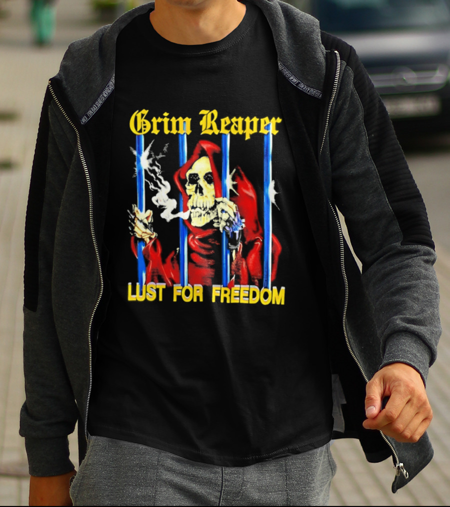 Grim Reaper Behind Bars Lust For Freedom T-Shirt