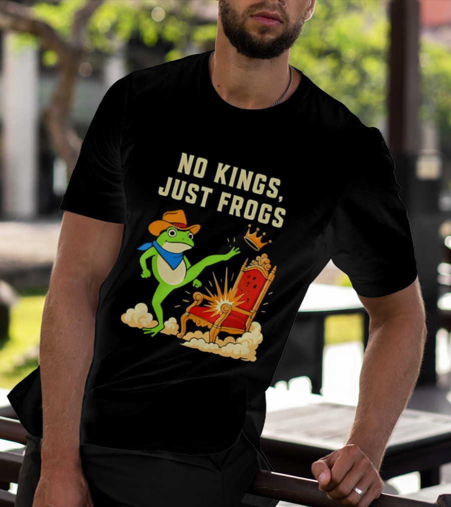 No Kings Just Frogs Portland Cowboy Frog Kicking Crown From Throne T-Shirt