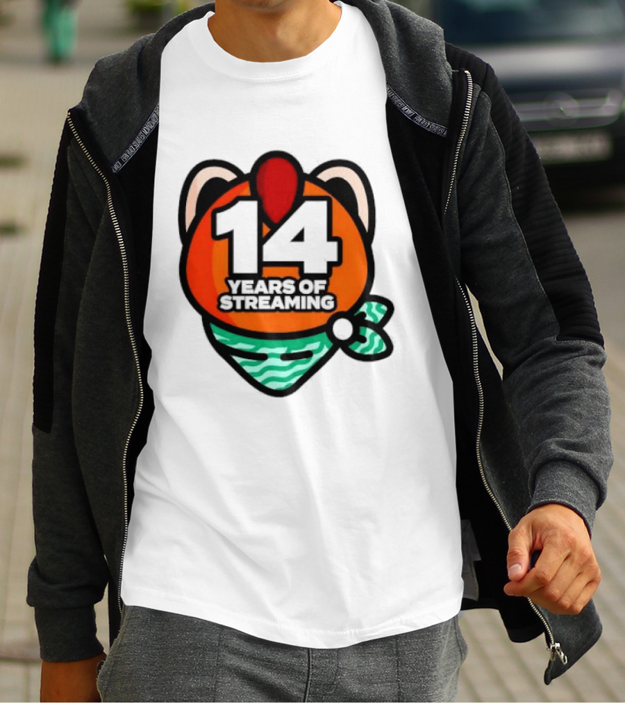 14 Years Of Streaming Cat Ear Design With Bandana T-Shirt