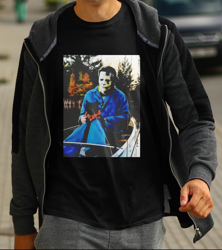 Michael Myers Lake Fishing With Cat In Boat T-Shirt