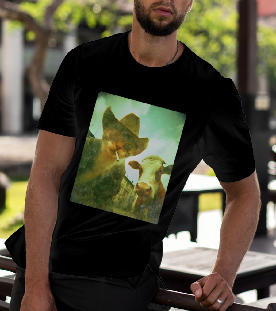 Cowboy Cat Smoking With Cow T-Shirt