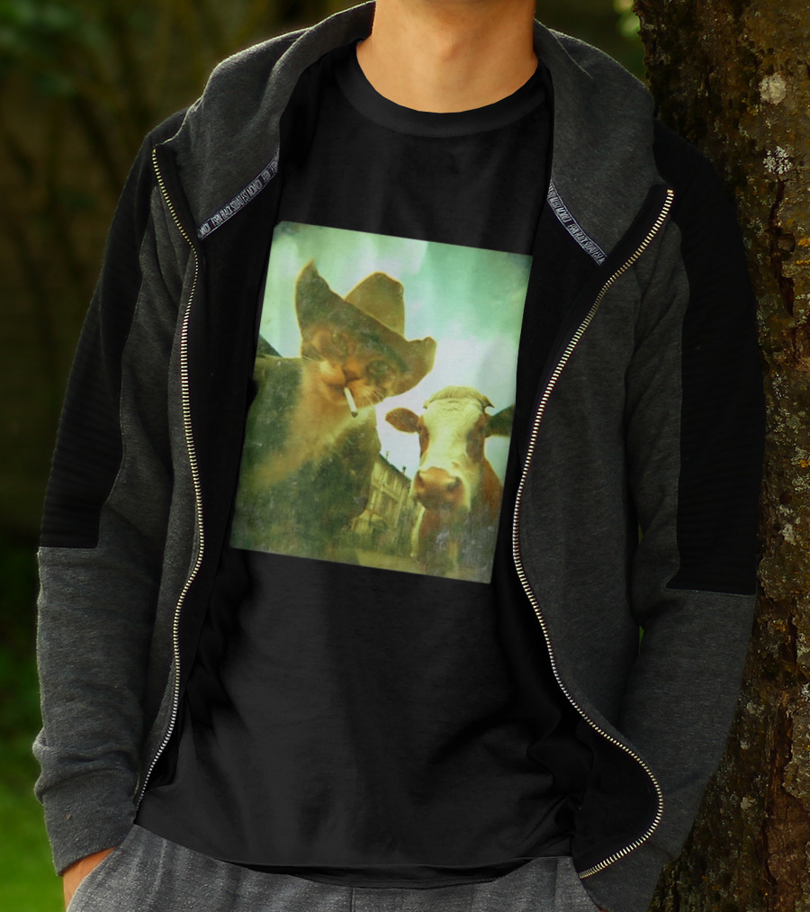 Cowboy Cat Smoking With Cow T-Shirt