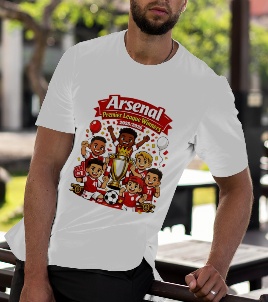 Arsenal Premier League Winners 2025 2026 Cartoon Champions Celebration T-Shirt