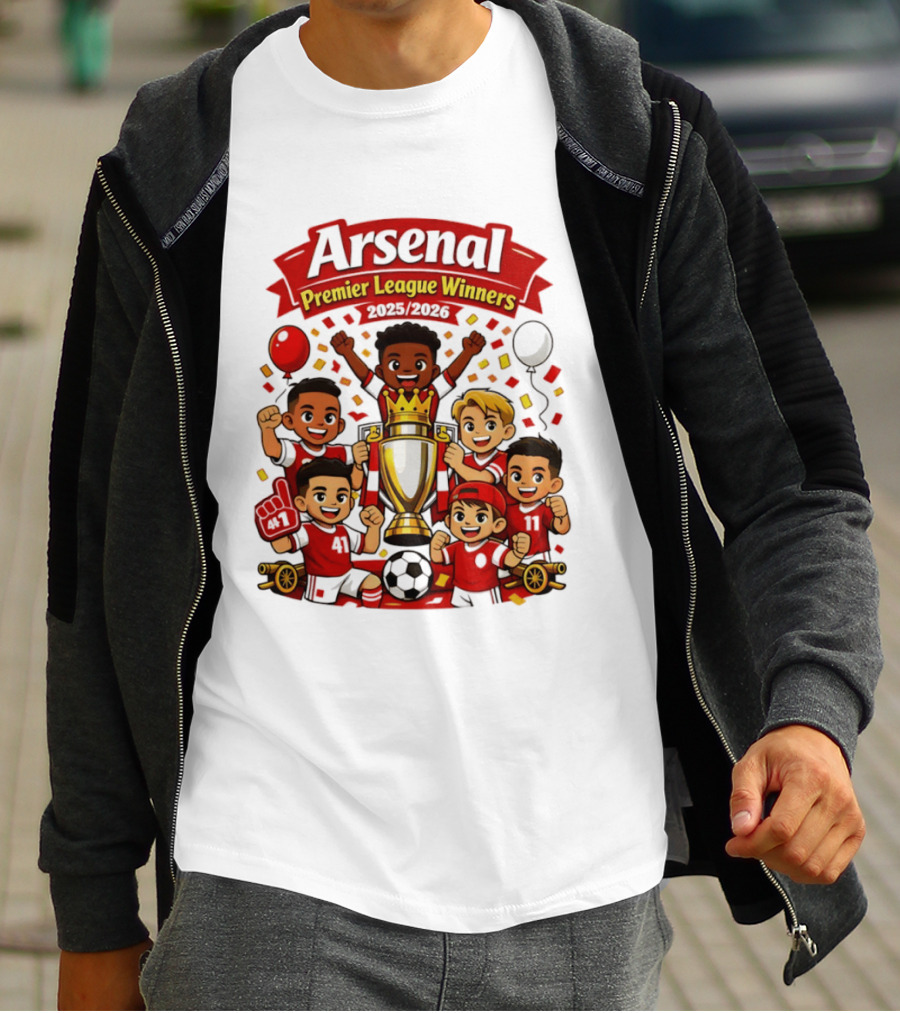Arsenal Premier League Winners 2025 2026 Cartoon Champions Celebration T-Shirt