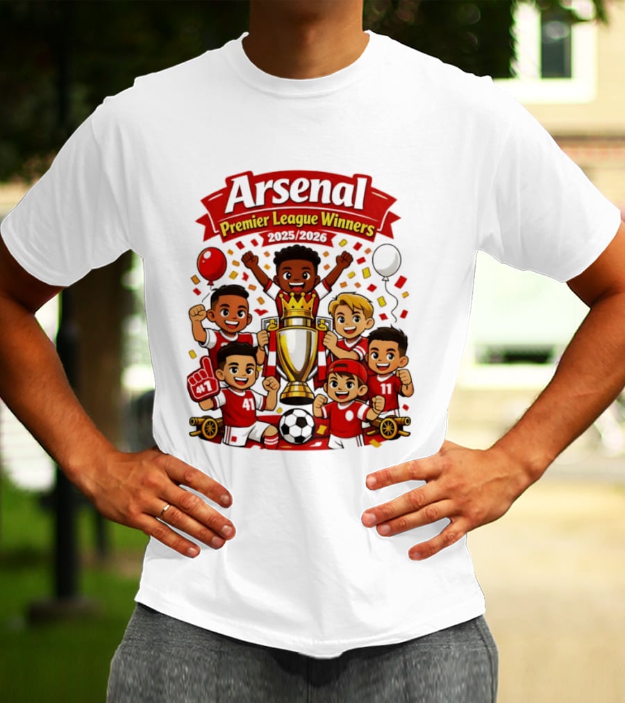 Arsenal Premier League Winners 2025 2026 Cartoon Champions Celebration T-Shirt