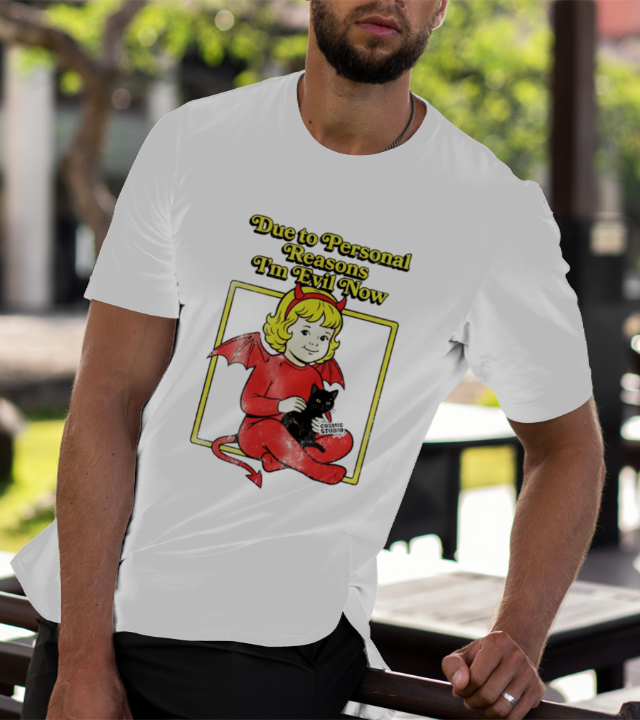 Due To Personal Reasons I'm Evil Now Baby Devil Costume With Black Cat T-Shirt