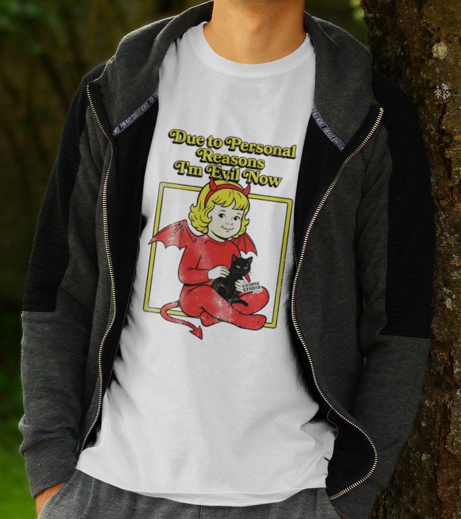 Due To Personal Reasons I'm Evil Now Baby Devil Costume With Black Cat T-Shirt