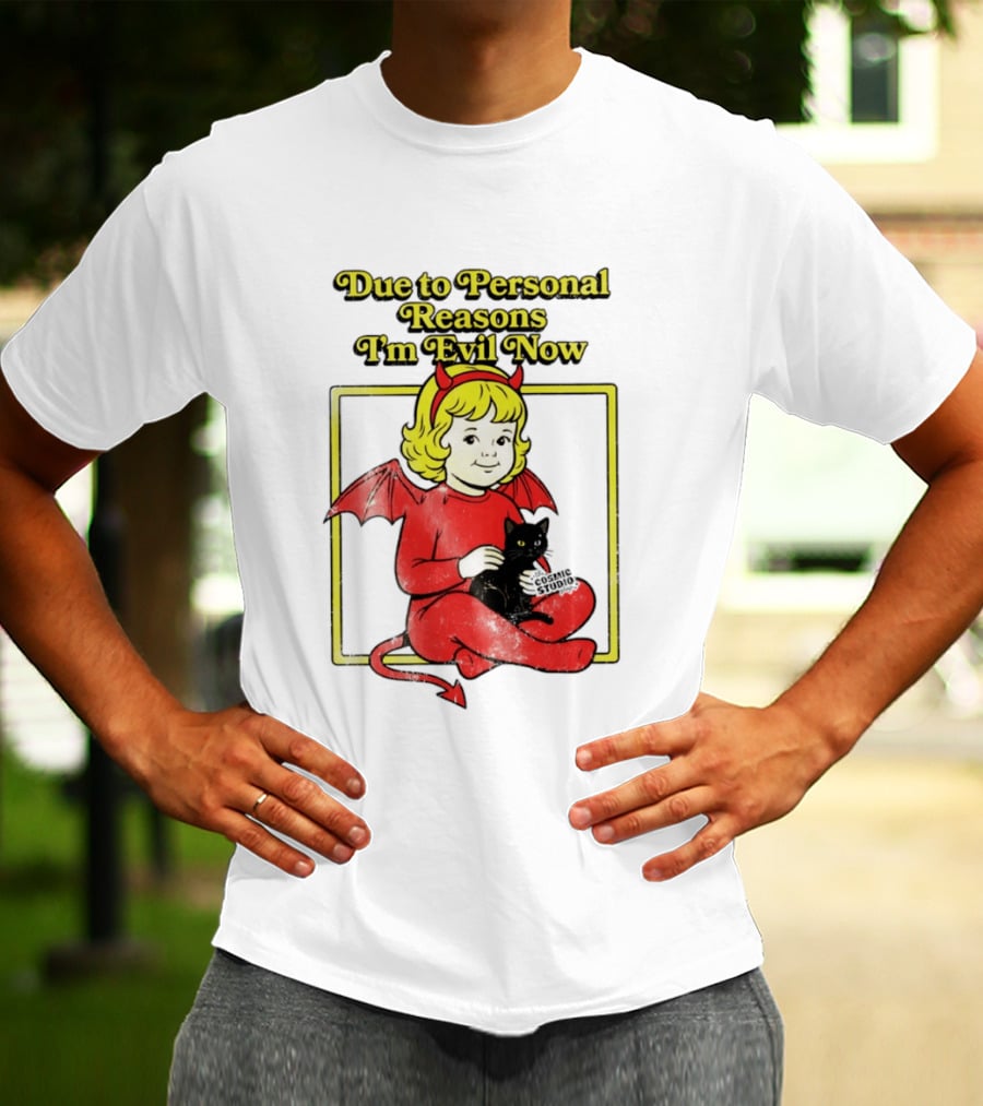 Due To Personal Reasons I'm Evil Now Baby Devil Costume With Black Cat T-Shirt