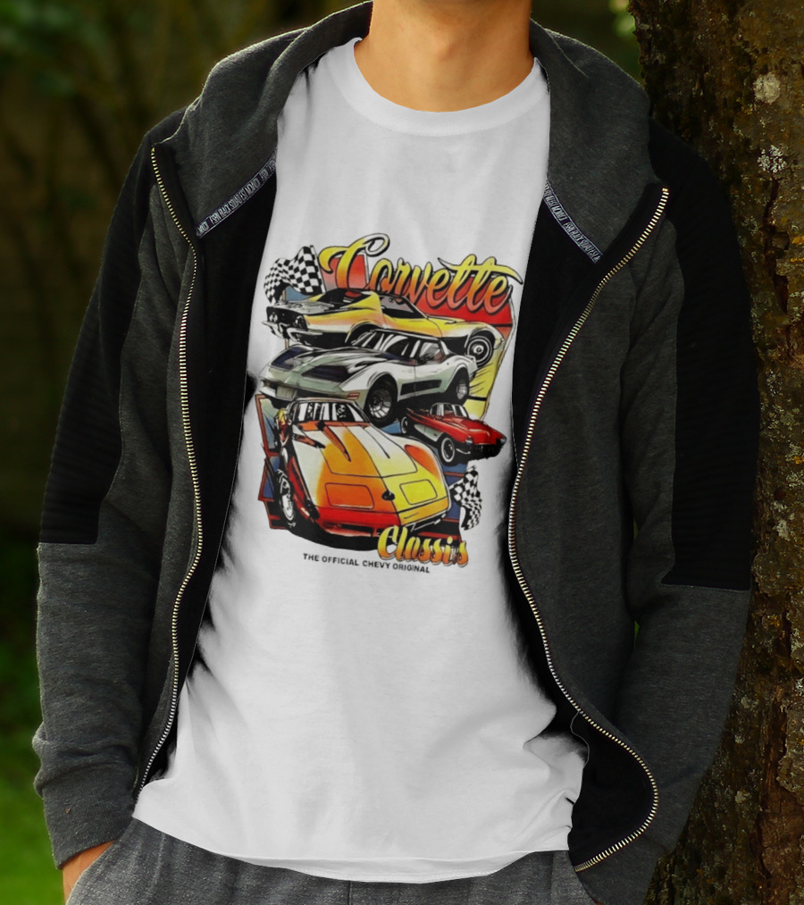 Corvette Classics The Official Chevy Original Cars Racing Flags T-Shirt