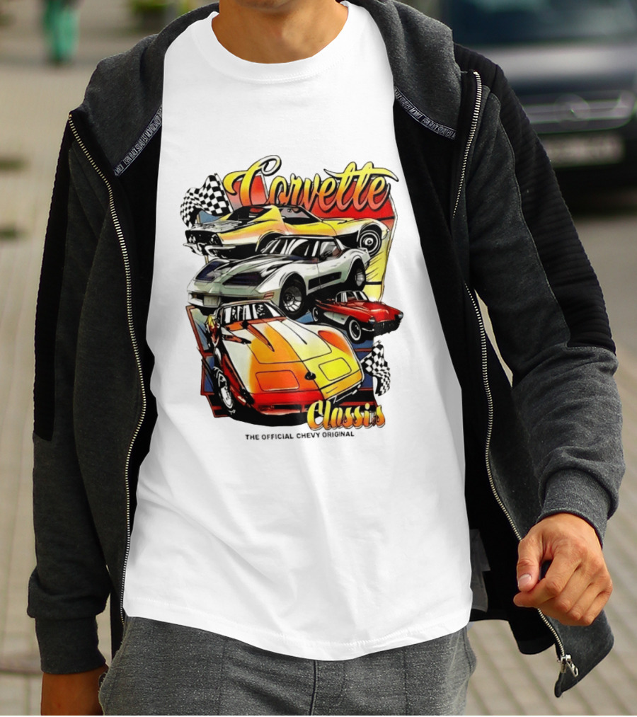 Corvette Classics The Official Chevy Original Cars Racing Flags T-Shirt