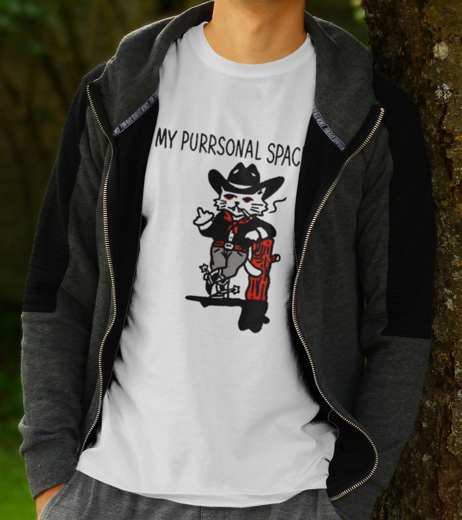 Cowboy Cat Smoking My Purrsonal Space Cartoon Western T-Shirt