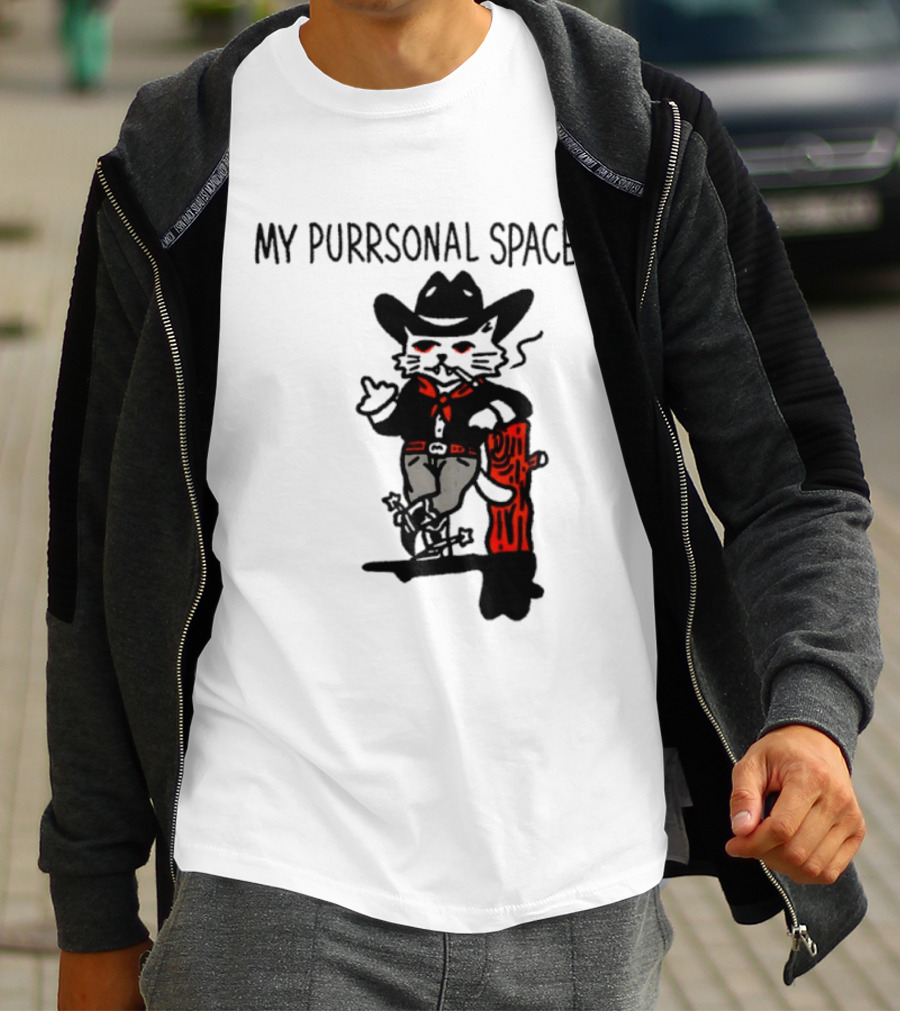 Cowboy Cat Smoking My Purrsonal Space Cartoon Western T-Shirt