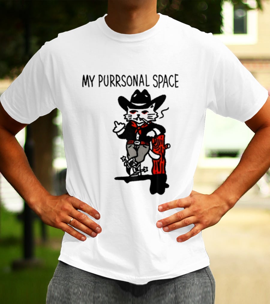 Cowboy Cat Smoking My Purrsonal Space Cartoon Western T-Shirt