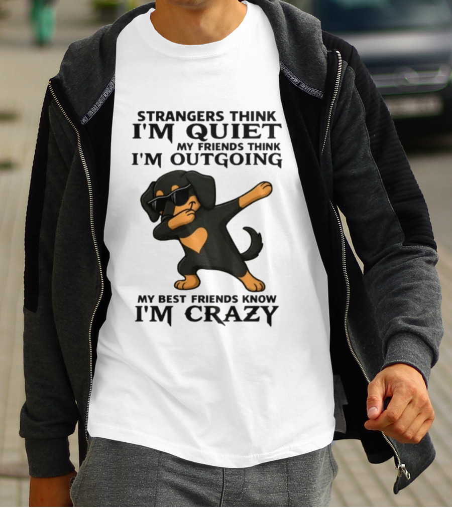 Strangers Think I'm Quiet Friends Think I'm Outgoing Best Friends Know I'm Crazy Dabbing Dachshund T-Shirt