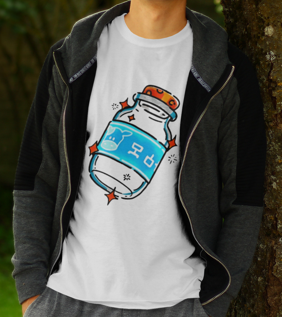 Fresh Milk Bottle With Blue Cow Label And Orange Cap T-Shirt