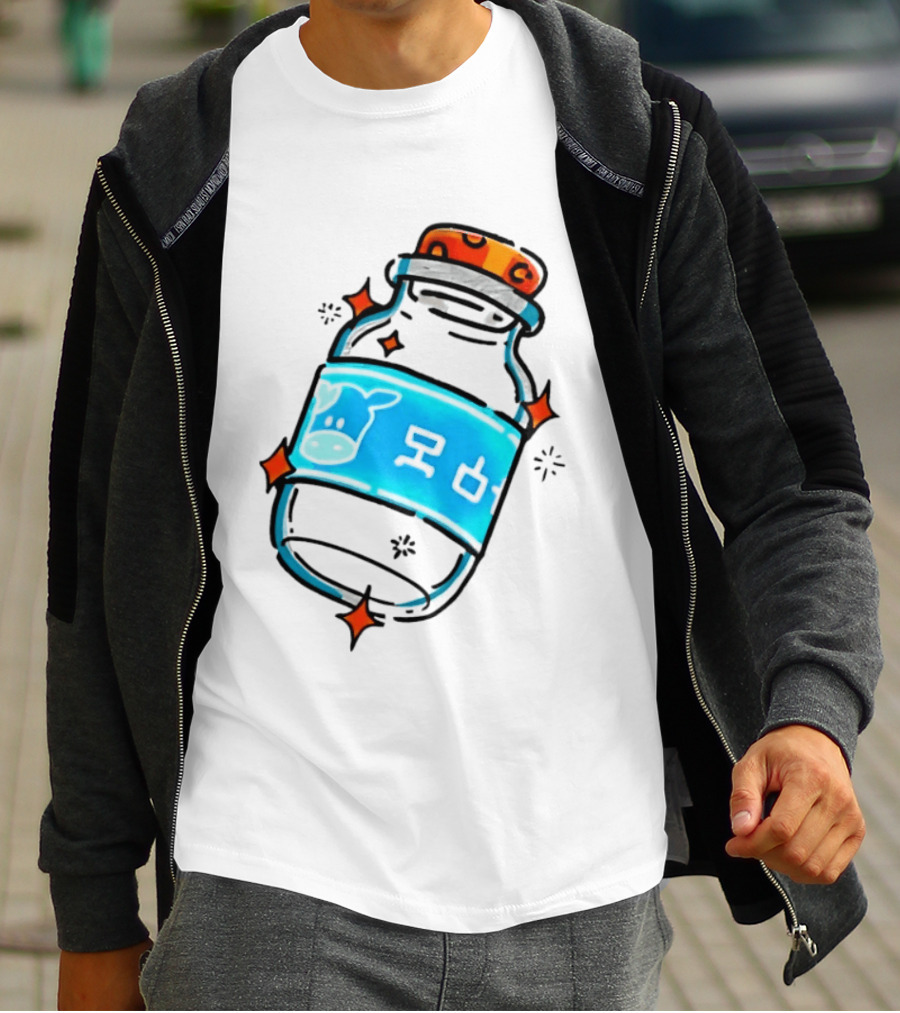 Fresh Milk Bottle With Blue Cow Label And Orange Cap T-Shirt