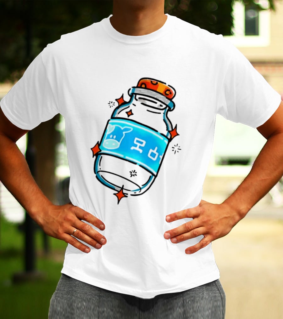 Fresh Milk Bottle With Blue Cow Label And Orange Cap T-Shirt