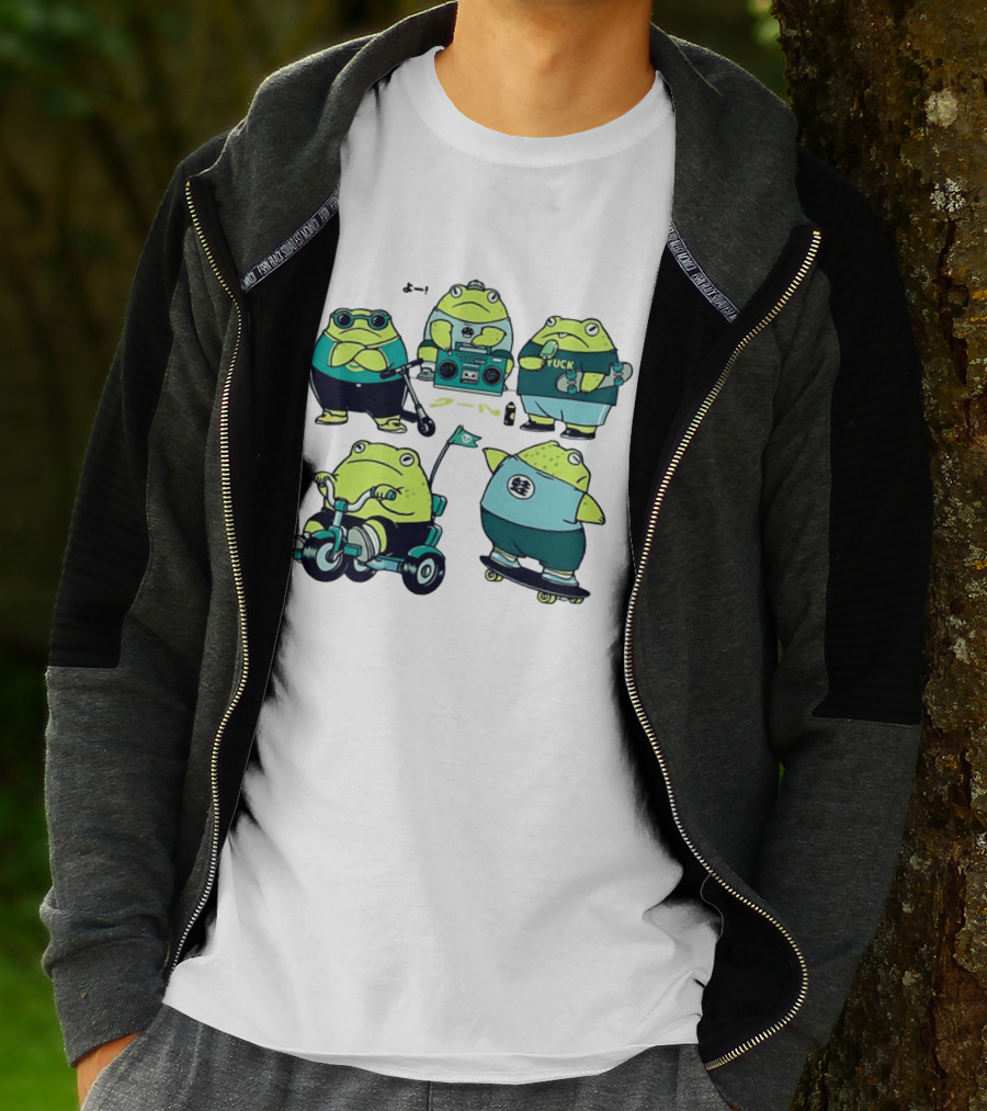 Frog Riding Scooter Tricycle Skateboard Boombox Summer Fun T-Shirt