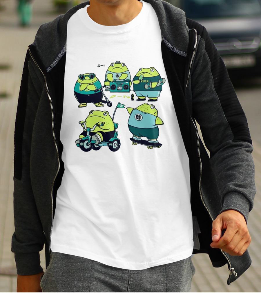 Frog Riding Scooter Tricycle Skateboard Boombox Summer Fun T-Shirt