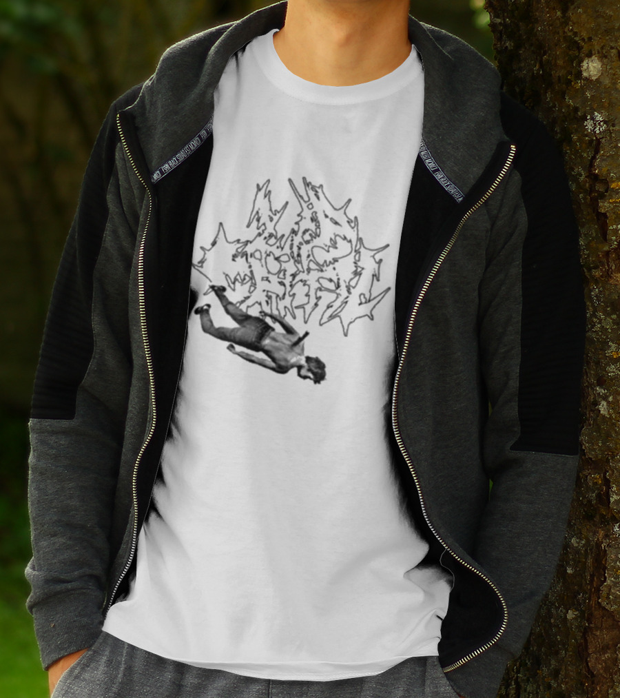 Lip Critic Pink Murder Distorted Text And Fallen Figure T-Shirt