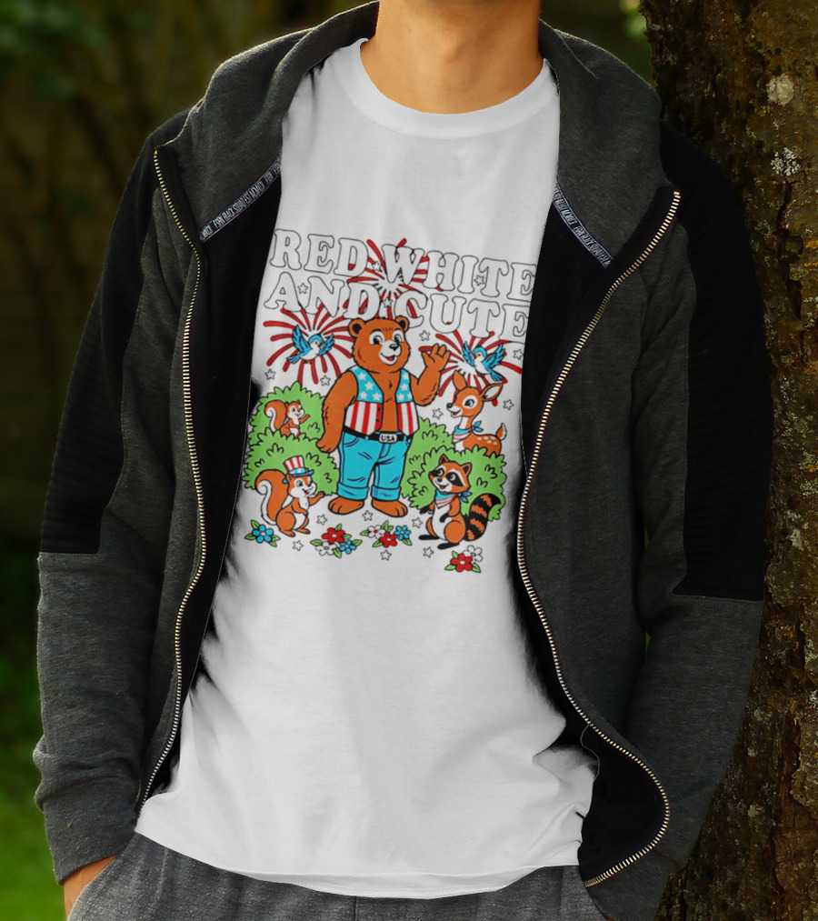 Red White And Cute Bear Raccoon Squirrel Peanuts T-Shirt