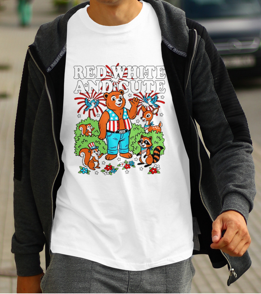 Red White And Cute Bear Raccoon Squirrel Peanuts T-Shirt