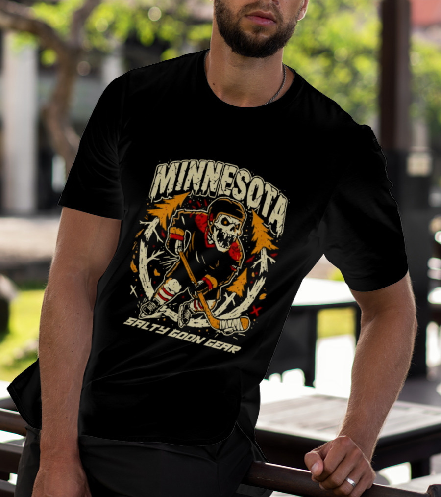 Minnesota Wild Salty Goon Hockey Skeleton T-Shirt