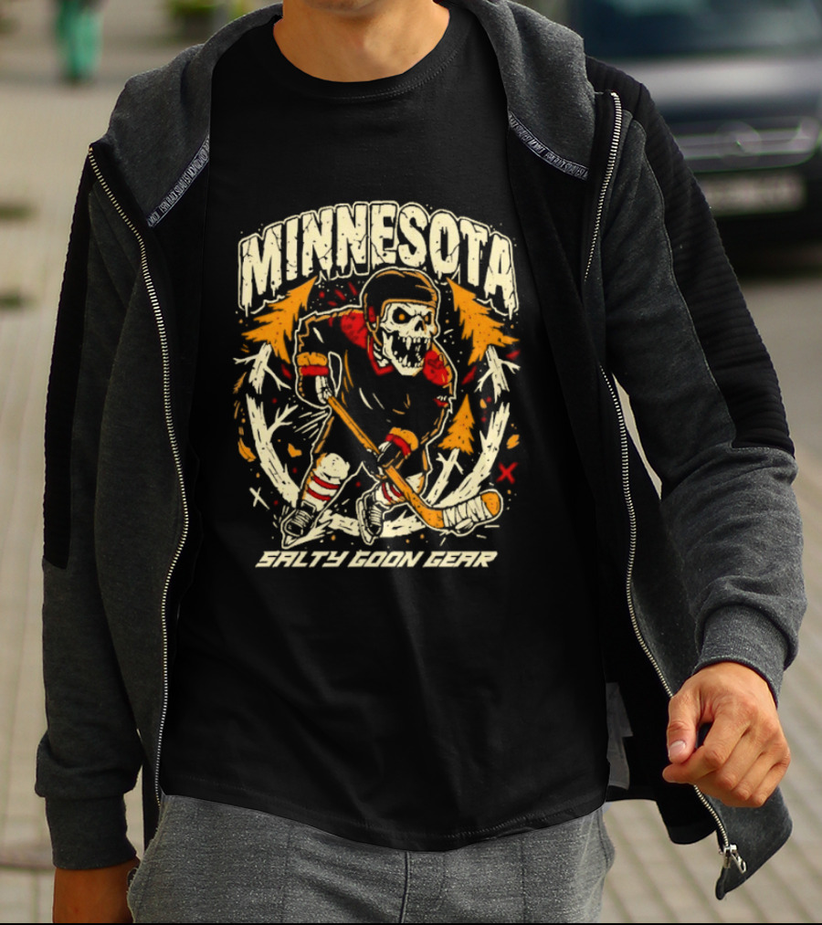 Minnesota Wild Salty Goon Hockey Skeleton T-Shirt