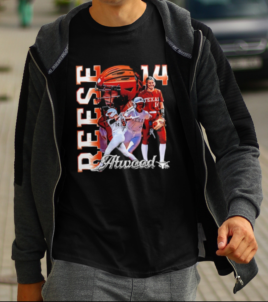 Reese Atwood 14 Texas Longhorns Softball Player White Uniform And Red Helmet T-Shirt