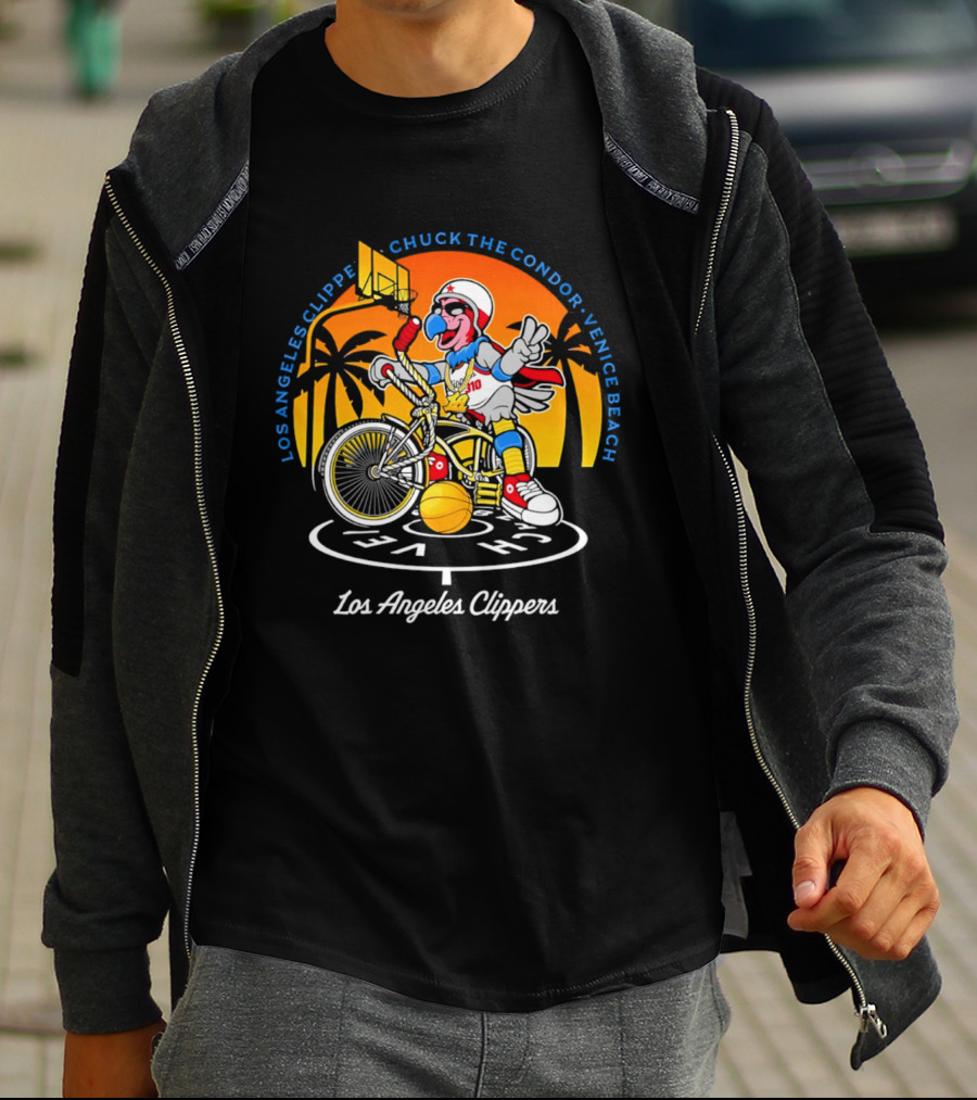Los Angeles Clippers Chuck The Condor Venice Beach Bicycle Sunset T-Shirt